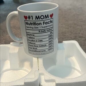 NIB!!!  White Ceramic Mug with #1 Mom Text